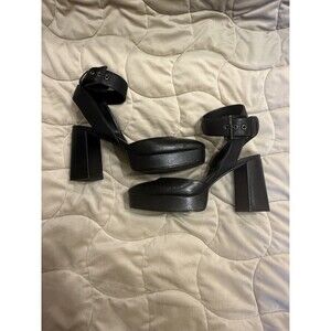 DKNY Women's Black Synthetic Platform Closed Toe Block Heel Ankle Strap 9.5